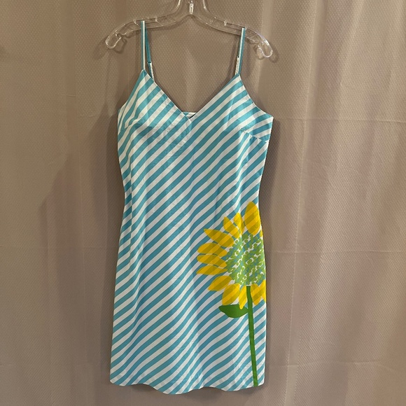 Lilly Pulitzer Sunflower Striped Dress Blue/White Sz12 - Picture 1 of 12